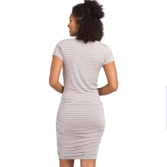 NWT Prana Women's Foundation Dress with Gathered Top Gray and Black Strips - Picture 3 of 12